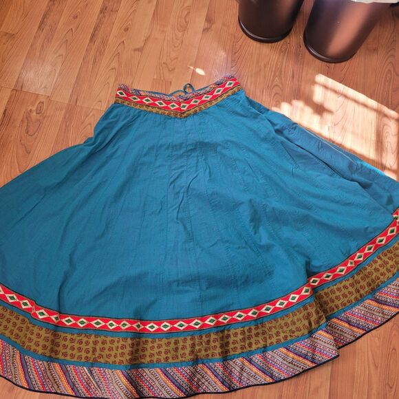 Gangotri Maxi Skirt Teal Turquoise Zari Embroidered Festival Gopi Style L Tall - Picture 2 of 10